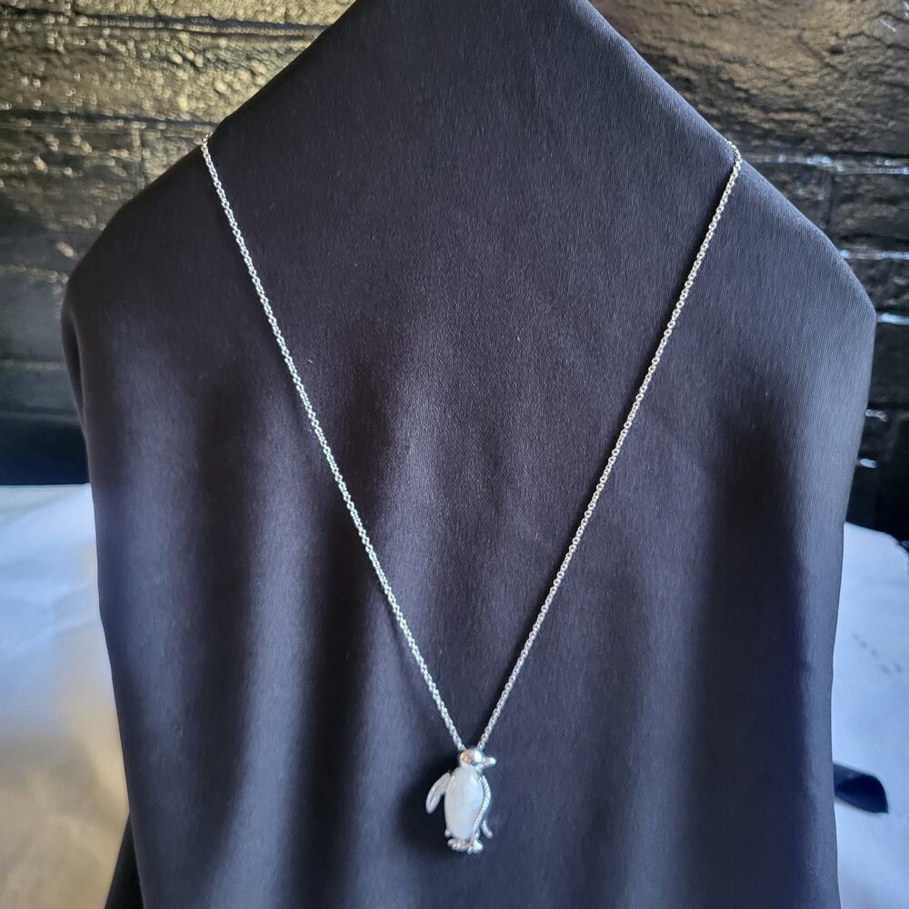 Rainbow Moonstone Necklace Penguin Pendant w/ Chain Necklace 20 "